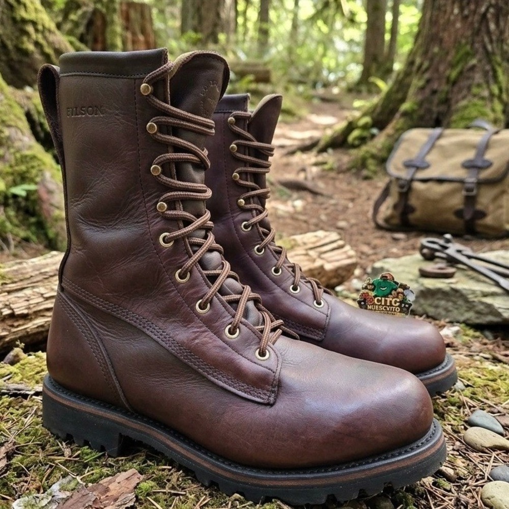Filson Mens Brown Leather Logger Boots Made in USA 50116 Size 12 D